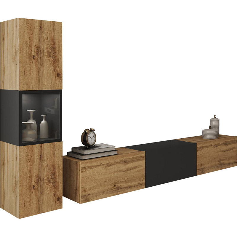Wallunit Brela I, Set 2 Pcs. , Brown Wood/Black
