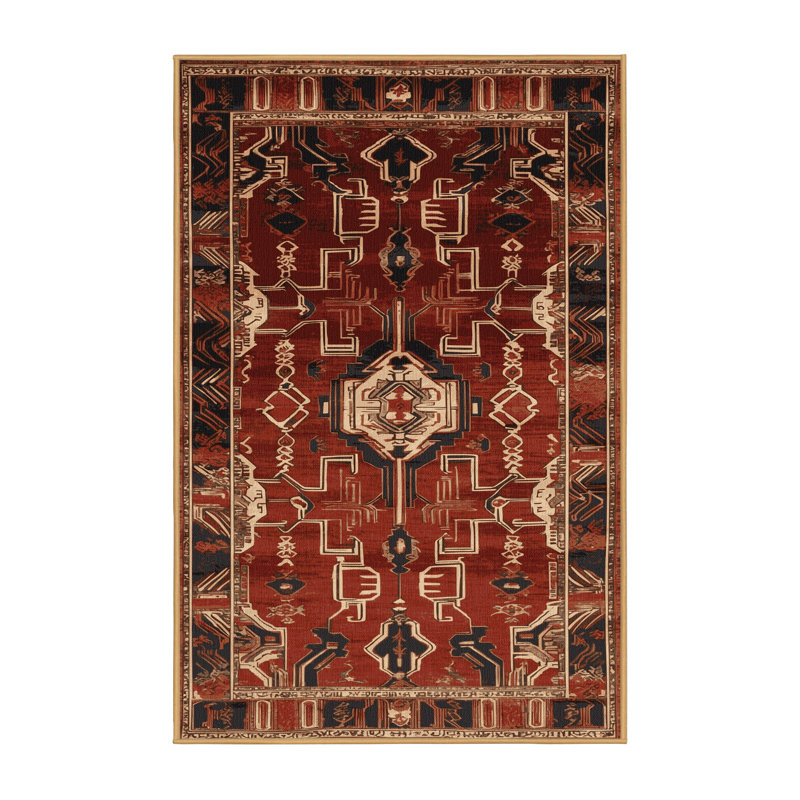 Tapis art déco brun lavable à la machine, Rectangle 7 pi x 9 pi