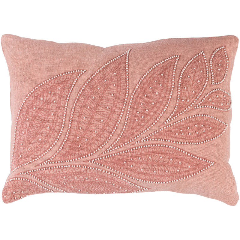 Tansy Linen Pillow Cover, 13" H x 19" W x 5" D, Peach/Rose/Cream, Polyester