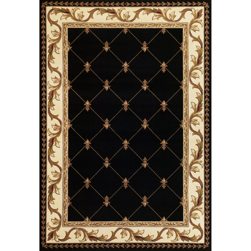 Corinthian Heirloom Traditional Black Ivory Performance Area Rug, Rectangle 9'10" x 13'2"