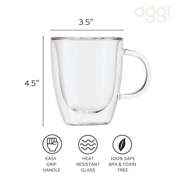 ELIXIR GLASSWARE Large Double Wall Coffee Mugs 16 oz - Double Wall Glass  Set of 2 - Insulated Coffee Mugs with Handle (16 oz)