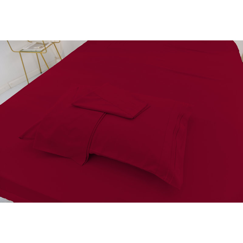 Ensemble de literie en rayonne de bambou, Rouge, Ensemble de draps pour lit simple TG + un drap-hou
