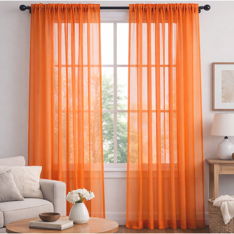 Ensemble de rideaux transparents avec passe-tringle 90 po (2 panneaux), Orange