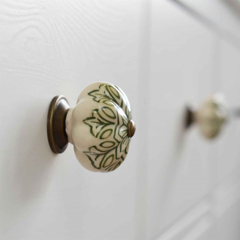 Nicola Spring - Floral Ceramic Cabinet Knobs, Olive Green
