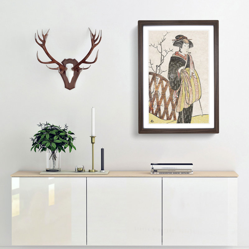 Portrait of Nakamura Riko by Katsukawa Shunsho - Picture Frame Painting Print, Walnut Framed, 48cm H x 36cm W x 2cm D