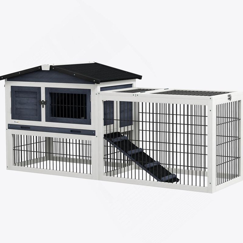 Cage à lapin pour l'extérieur, cage de lapin en bois 59 po avec toit ouvrant, rampe, toit anti-fuites, rampe, pour lapins, cochon d'Inde
