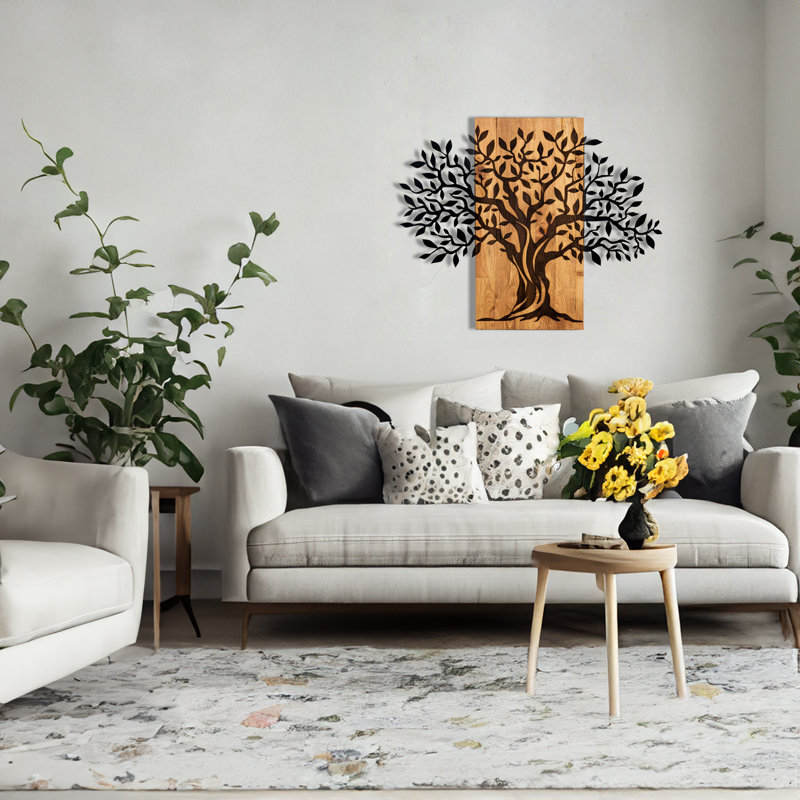 Stylish Decorative Wooden Wall Accessory, Black & Walnut Colors, 28.3 x 22.8 inches | 100% Metal Frame (Thickness: 0.05 inches) & 100% Wooden Base (Thickness: 1.2 inches) | Perfect for Home Decor & Modern Aesthetics