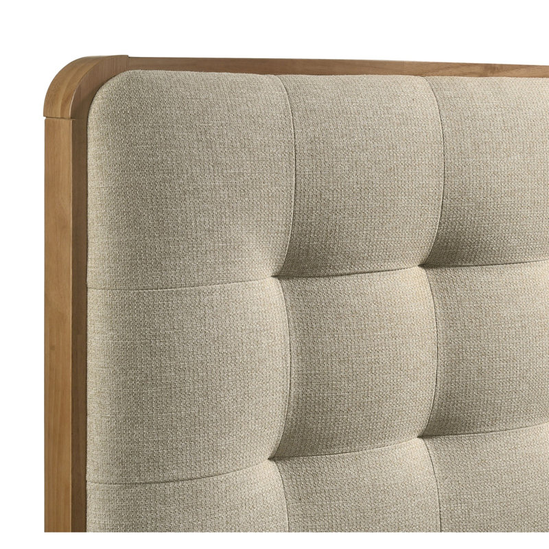 Lit rembourré Mid-Century moderne pour chambre à coucher, Lit simple, Frêne clair