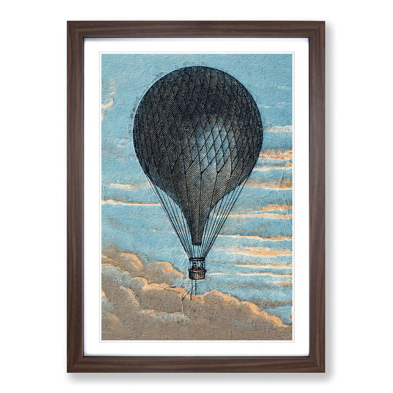 Hot Air Balloon Flying High - Picture Frame Painting Print on MDF, 65cm H x 48cm W x 2cm D, Walnut Framed