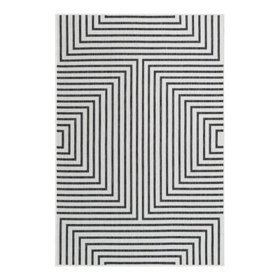 Tapis intérieur / extérieur en polypropylène géométrique tissé à la machine blanc / noir