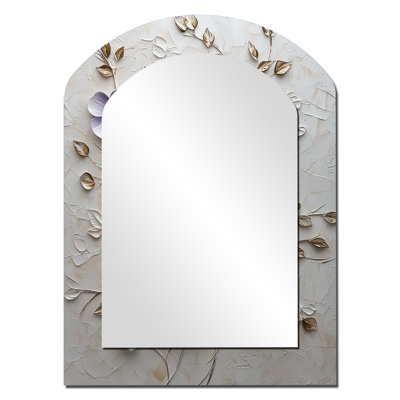 Purple Blooming Lilac White Melody I - Lilacs Arch Mirror, Purple Asymmetrical Unique Wall Mirror, Printed Metal Art