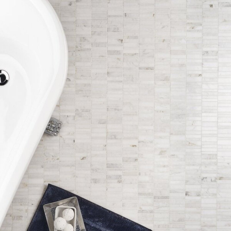 Alaska White Waterfall 12x12 Polished Marble Bricks Mosaic Tile