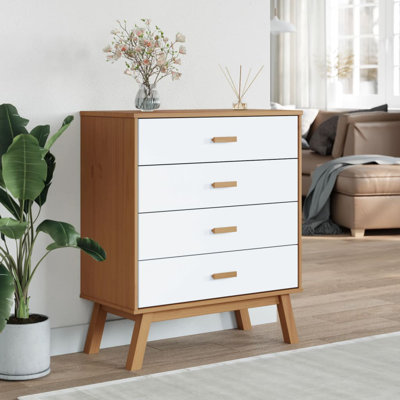 Drawer Cabinet Marixza White And Brown Solid Wood Pine by Corrigan Studio