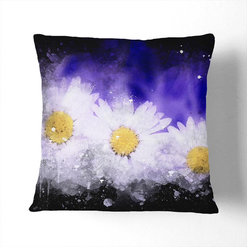 Three White Daisies Scatter Cushion, 40cm H x 40cm W x 15cm D
