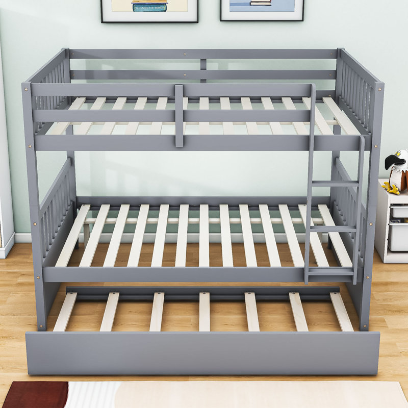 Lit superposé double au-dessus de double avec gigogne simple et échelle Kavleen, gris