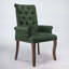 Chaise de salle à manger élégante en tissu chenille, pieds en bois courbés, dossier capitonné et accoudoirs confortables pour intérieurs modernes.-134683117-134683115