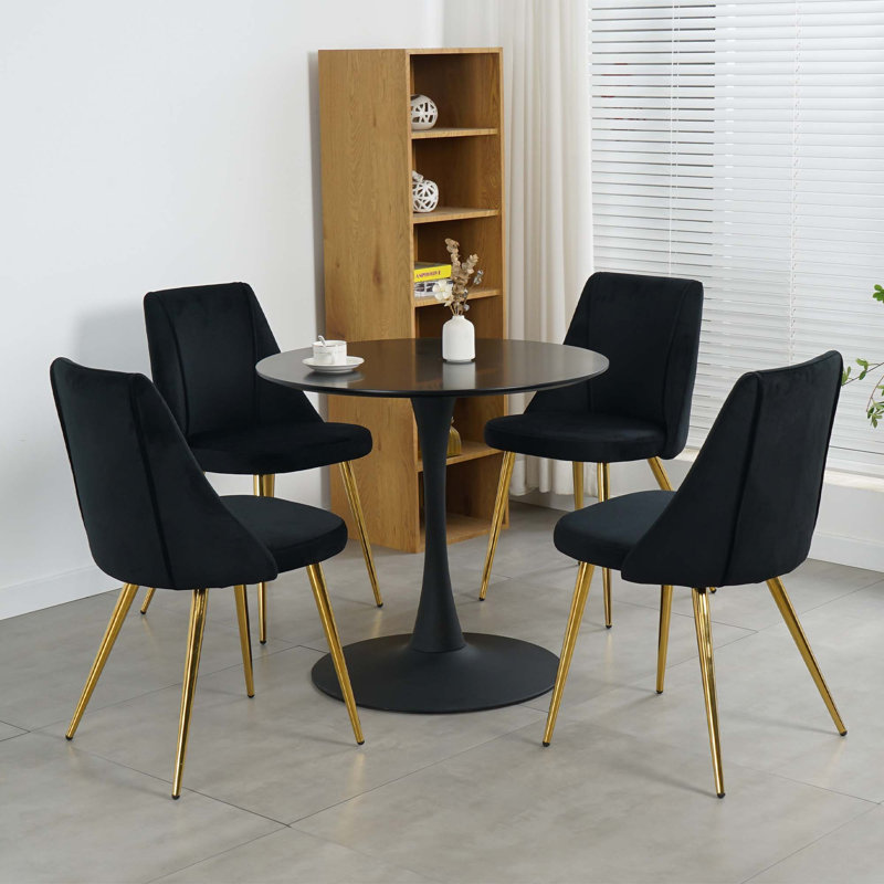 Velvet Dining Chairs(Set Of 4), Gold, Black