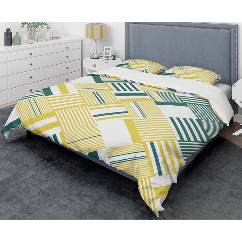  Ensemble de housse de couette abstraite à rayures diagonales Mid-Century, Housse de couette double / grand et 2 taies décor