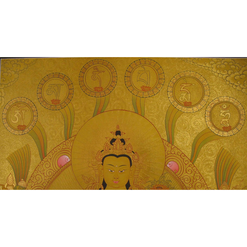 Chengrezig avec Mantra Thangka (Brocadeless Thangka)