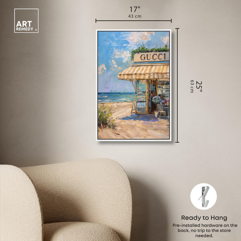 Toile By The Sea Store Monet Coastal par , Cadre flottant blanc, H 25 po x l 17 po