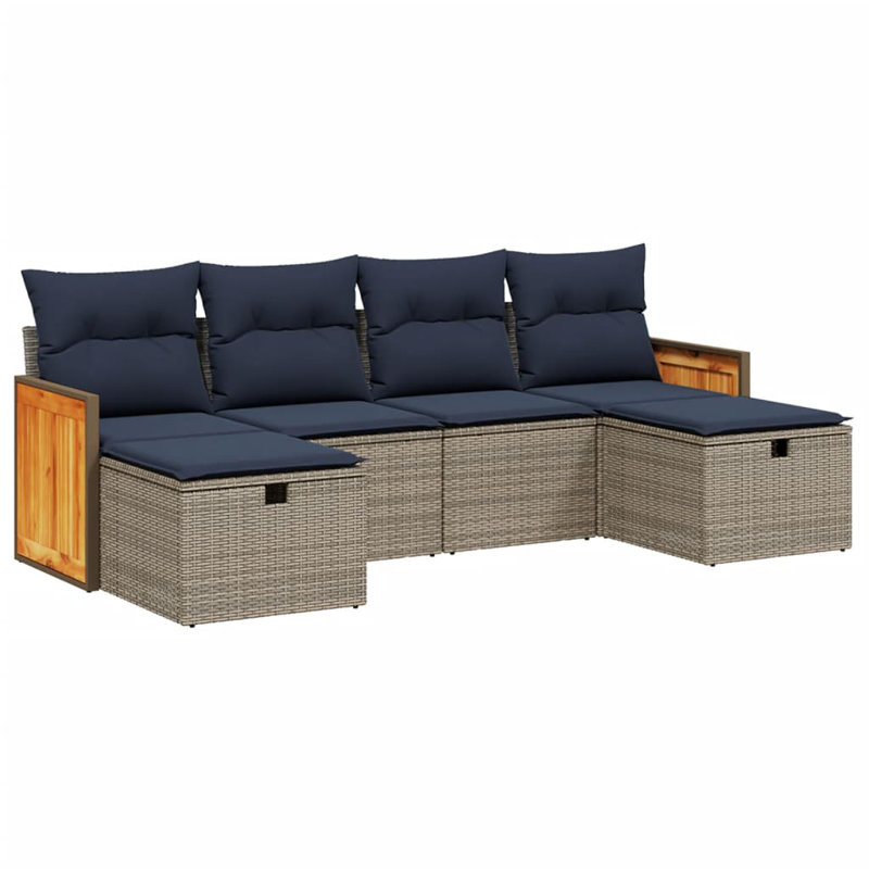 Ensemble de canapé de patio avec coussins 6 pièces Latitude Run®, Coussin bleu marine / structure grise