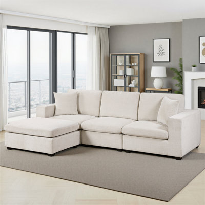 Bunnell 118" Modern & Contemporary Chenille 4-Piece Modular Sectional Sofa with Ottoman and Matching Pillows