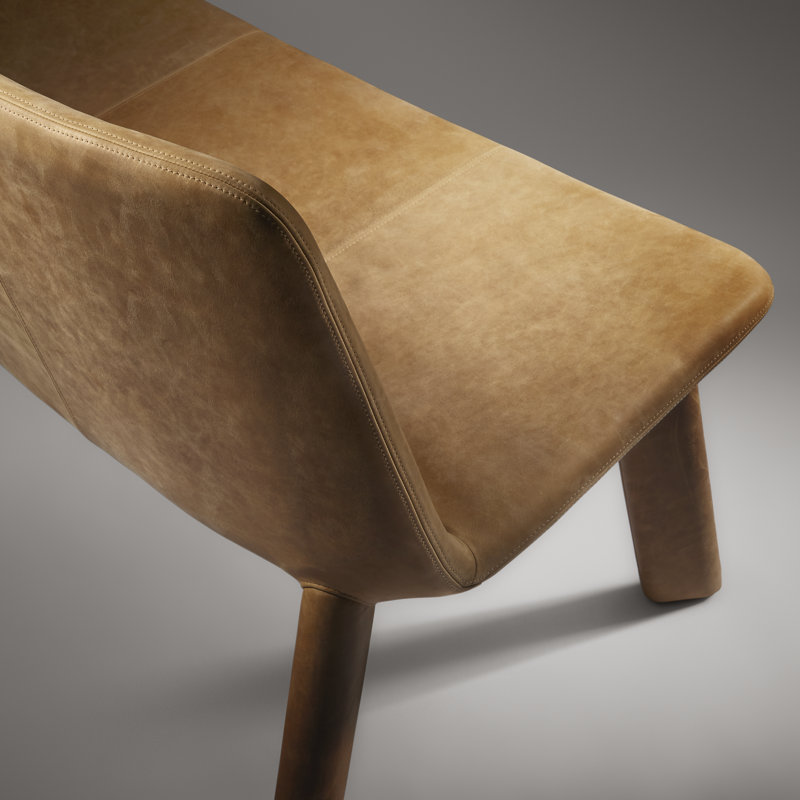 Neat Leather Dining Bench, Camel Genuine Leather