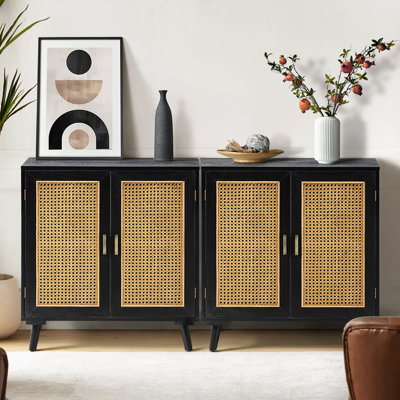 Cuillin 30'' Tall 2 - Rattan Door Accent Cabinet with Solid Wood Legs