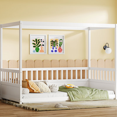 s Lit simple au sol - et sécuritaire, avec un auvent en bois bas et confortable, mobilier de chambre à coucher