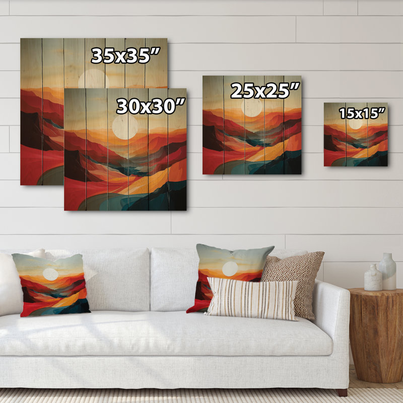«Bold Sunrise Horizon I», impression de paysages sur bois de pin naturel, H 30 po x l 30 po x P 0,78 po