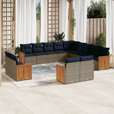  Ensemble de canapé de patio 13 pièces avec coussins en rotin de polyester gris