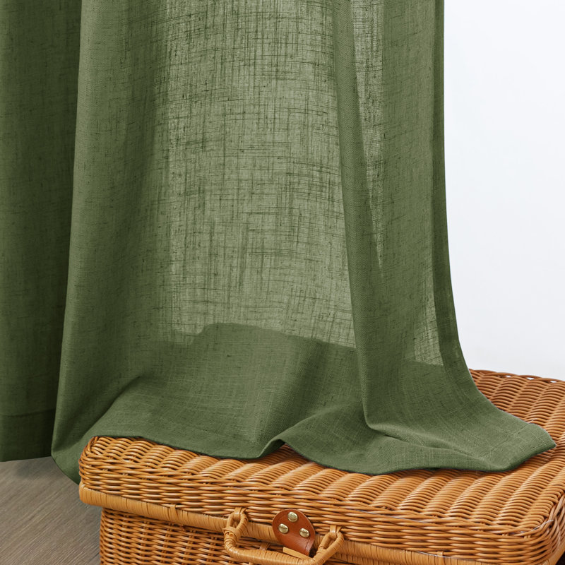 Vollmar Linen Blended Grommet Semi-Sheer Curtain Pair, 52" W x 96" L, Olive Green