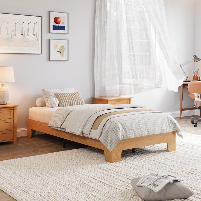 Wooden Platform Bed Frame - No Box Spring, Wooden Slats, 10.24" Height, Easy Assembly, Twin, Brown
