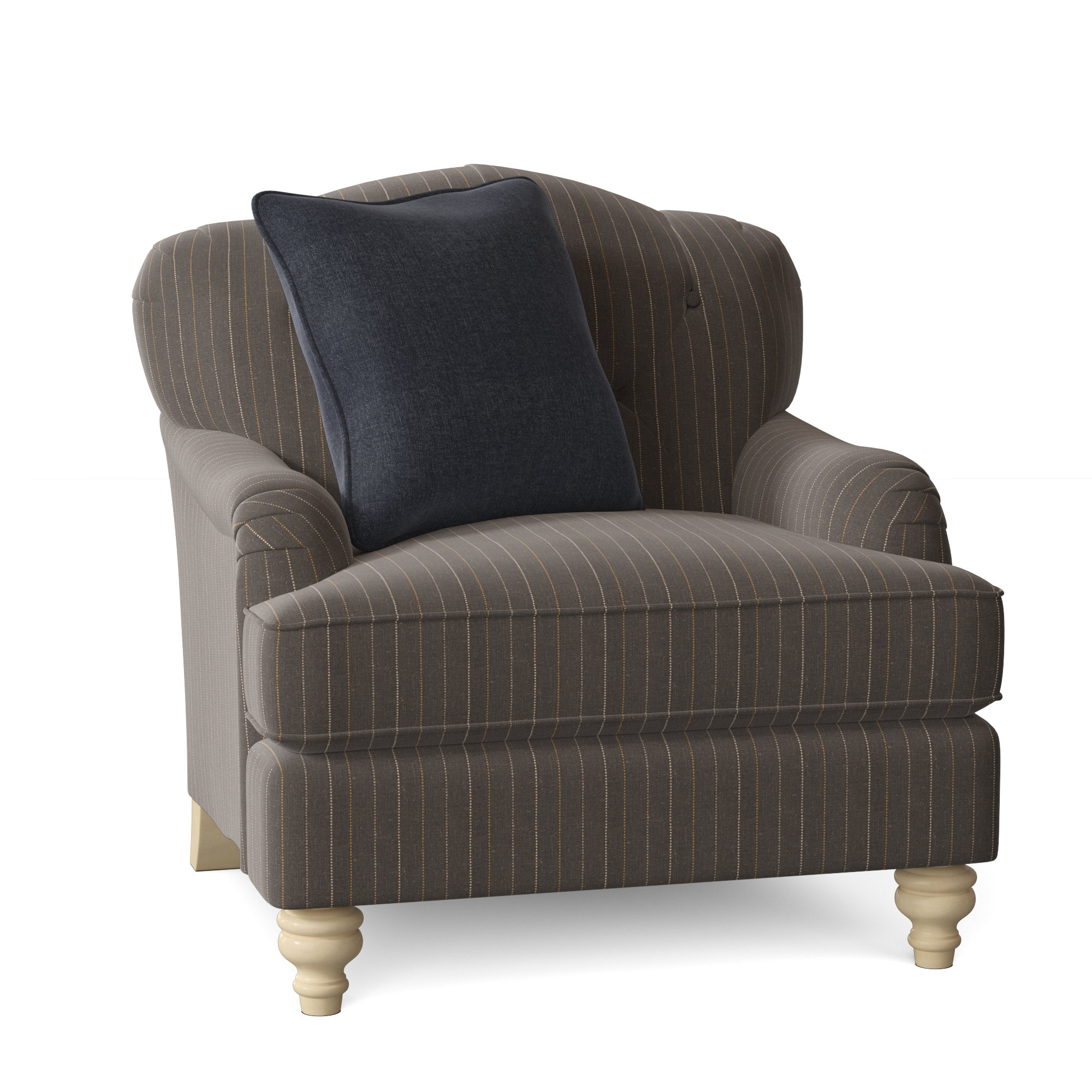 Sullivan Upholstered Down Filled Armchair, Cleo 41 Gray Stripe, Linen, No