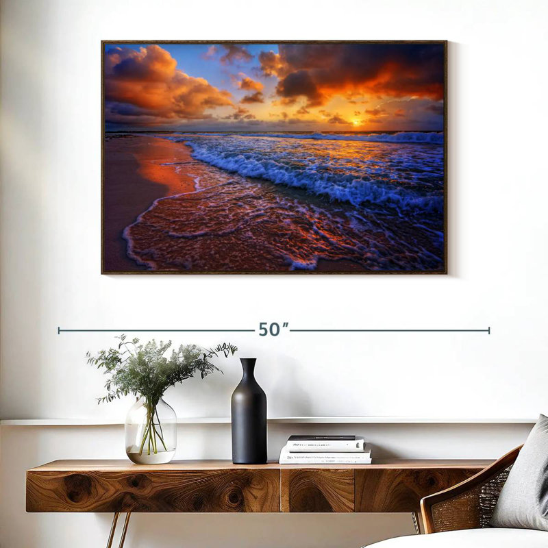 Nuage enveloppant la côte de l'océan, Cadre flottant noyer, 40 po x 27 po