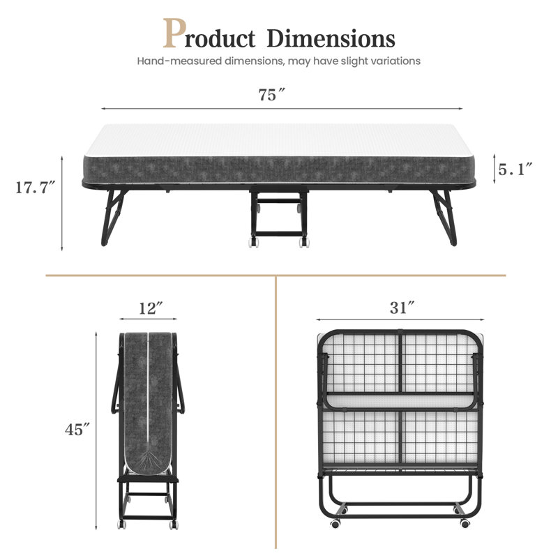 Lit pliant avec matelas - 75 po x 38 po