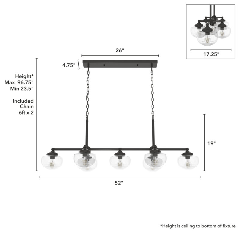 Noble Bronze 52" Linear Chandelier with Clear Seeded Glass Shades