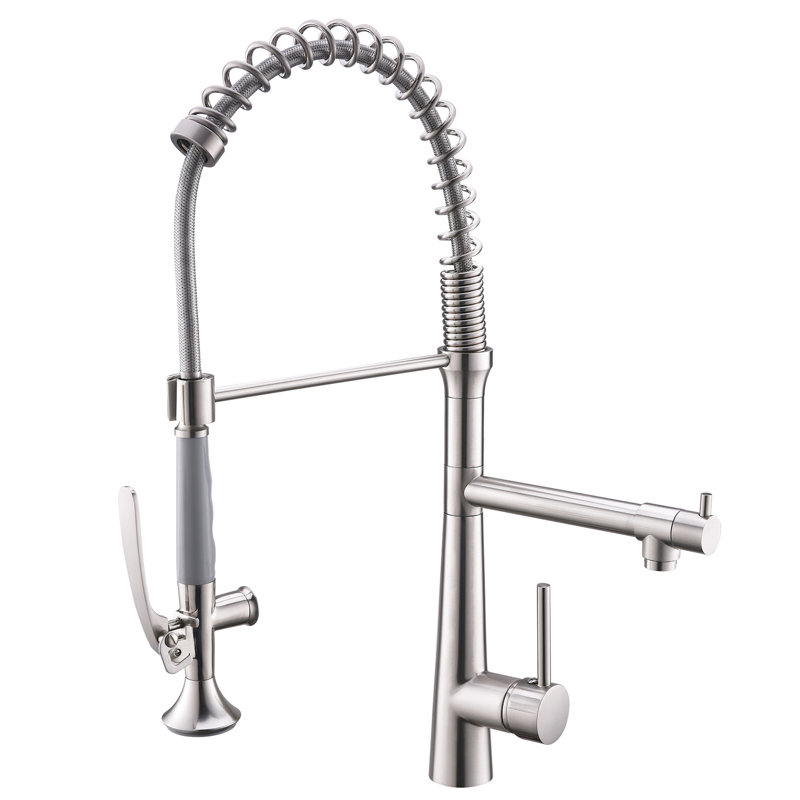 High Arc Kitchen Faucet With Pot Filler And 360 Degree Rotation In Brushed Nickel Style Commercial Single Handle Look