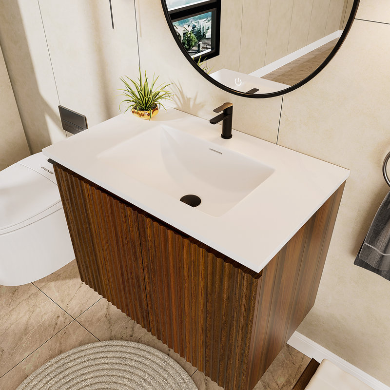 Armoire murale pliante avec évier crème, Noyer