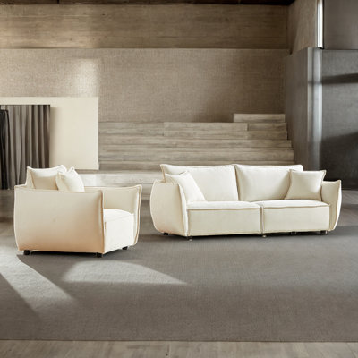 Canapé de salon moderne Combo, canapé en tissu de lin, structure en bois avec 3 coussins, mobilier d'appartement