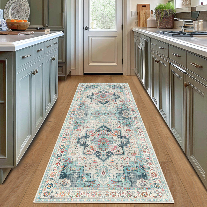 Transitional Machine Washable Non-Slip Area Rug, Runner 2' x 7', Light Green