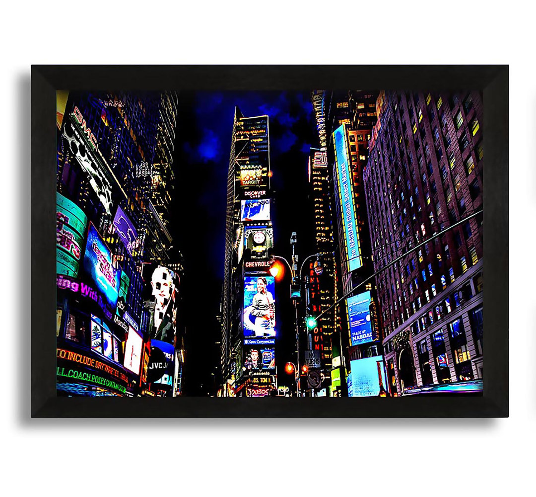 Gerahmtes Leinwandbild New York Times Square Blauer Himmel in der Nacht