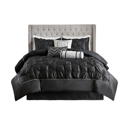 7 Piece Tufted Comforter Set Black