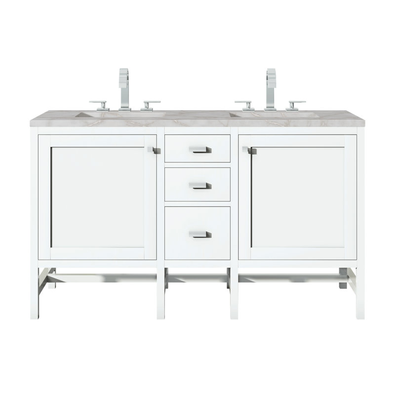 Addison Double Vanity, Glossy White, Victorian Silver, 8" Widespread