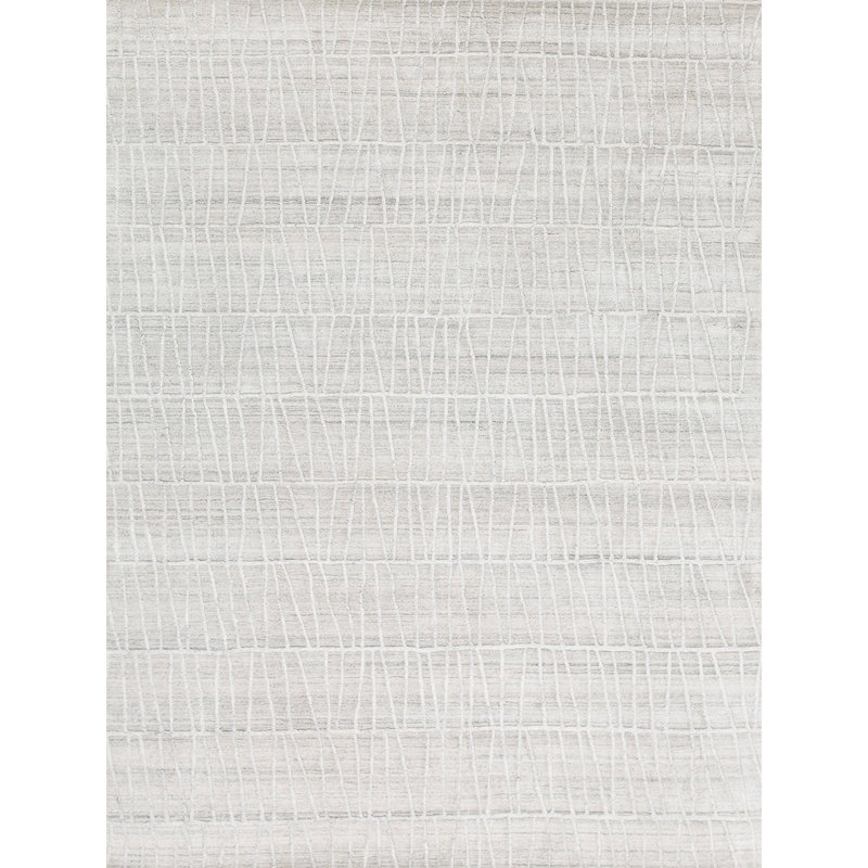 Tapis tissé à la main en argent / blanc, Rectangle 11 pi 9 po x 14 pi 9 po