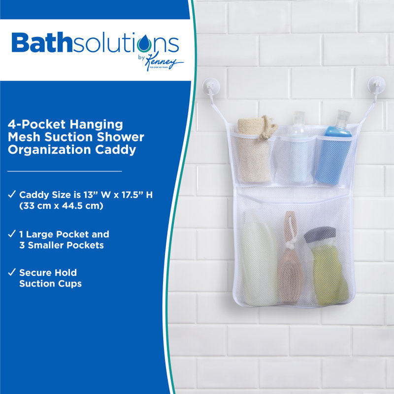 White Mesh 4-Pocket Suction Shower Caddy