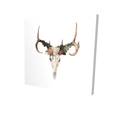 Crâne de cerf avec roses, reproduction sur toile