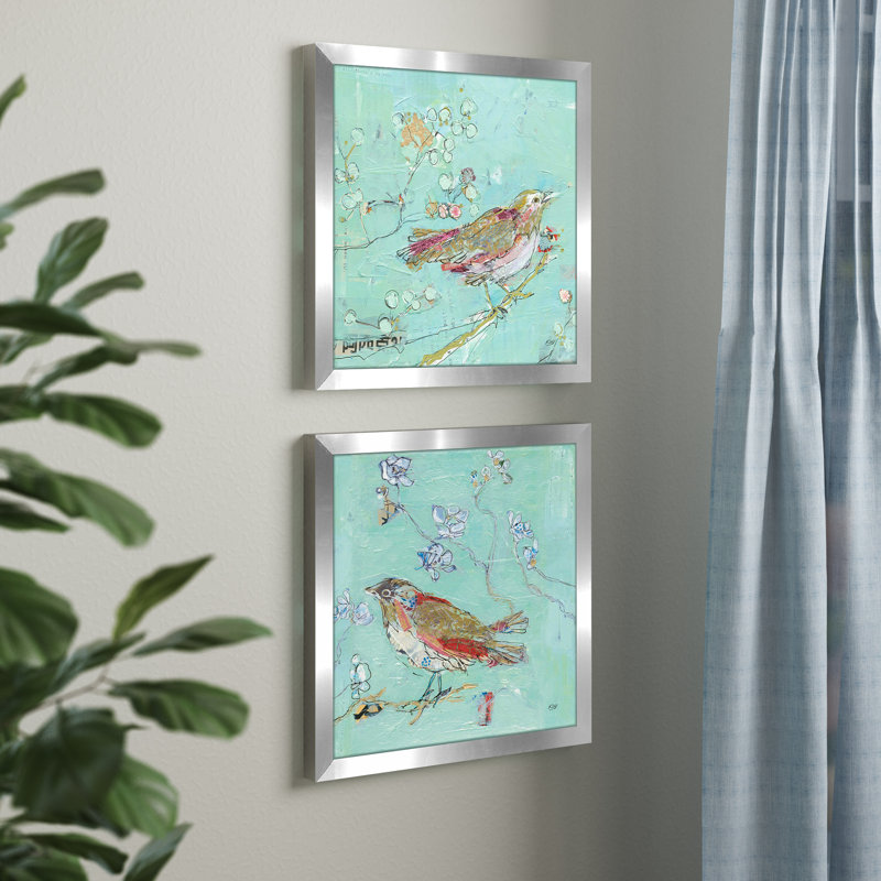 « oiseaux of a plumes v2 », ensemble de 2 reproductions d’art encadrées, H 16,5 po x l 33 po, Pas de tapis