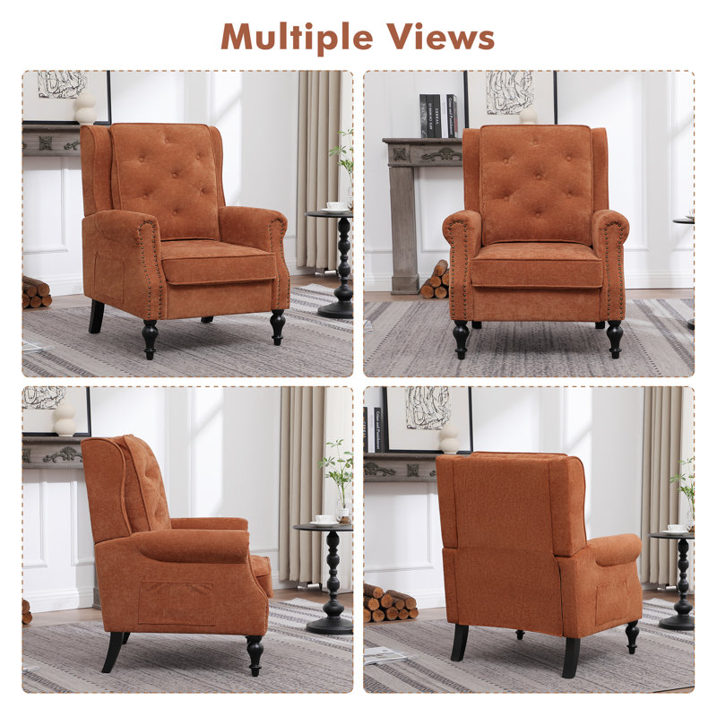 Mid-Century Modern Wingback Chair with microfiber Upholstery, Orange