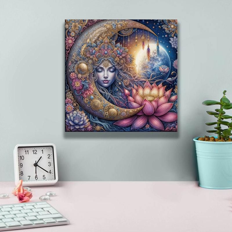  «Sleeping Moon» par Rey Klimt, art mural sur toile, 12 po x 12 po, H 12 po x l 12 po